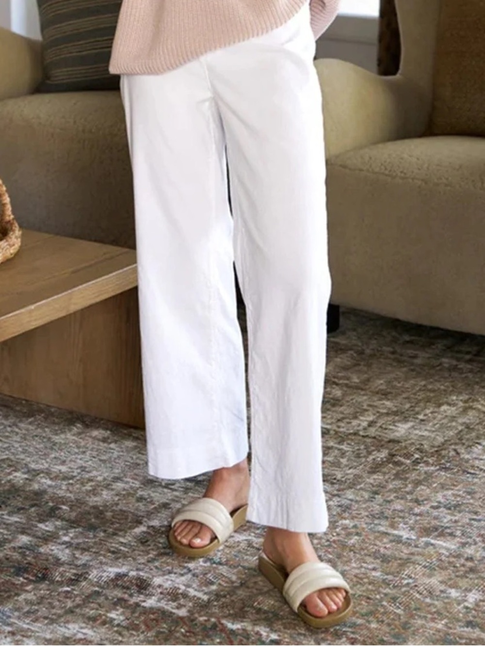 Frank & Eileen Wexford Pants White Cotton Flax Cropped US 8